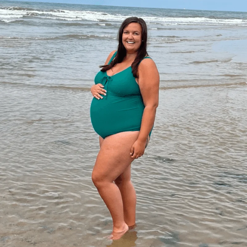 Plus size swimwear with metallic accentsThat loving feel'in Maternity Swimsuit - Teal