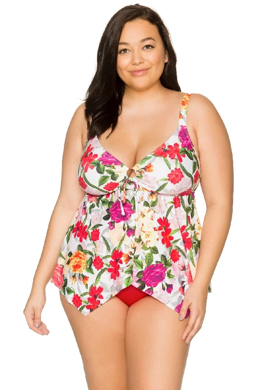 Plus Size Women's Print - Blocked Swim Tops in Multicolor for a Trendy and Fashion - Forward LookCurve Rose Garden Savannah Keyhole Tankini