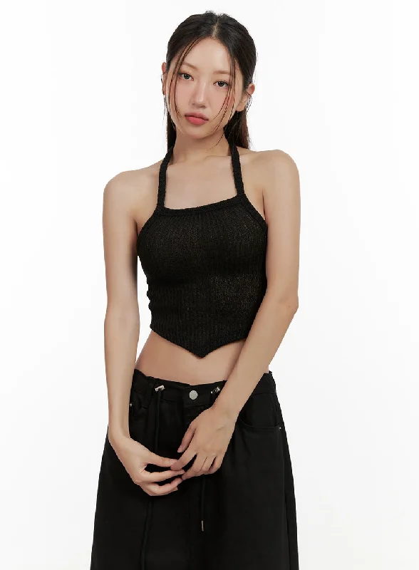 Backless Women's Crop Top in Black for a Sensual and Alluring Evening OutfitAsymmetrical Halter Crop Top CL431