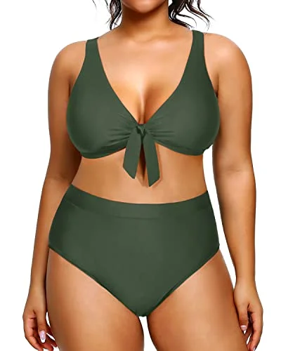 Plus size swimsuits with ombre designsWomen's Plus Size Cute Bikini High Waisted Swimsuits Two Piece Bathing Suits-Army Green