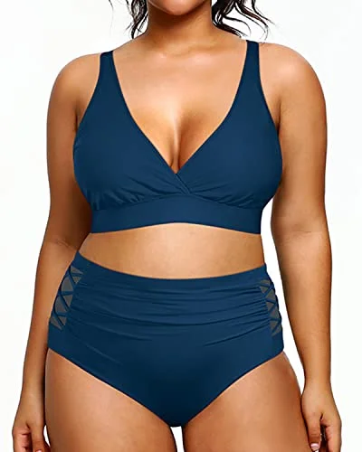 Plus size swimdresses with built-in shortsPlus Size Bikini High Waisted Swimsuits Tummy Control Swimwear-Teal