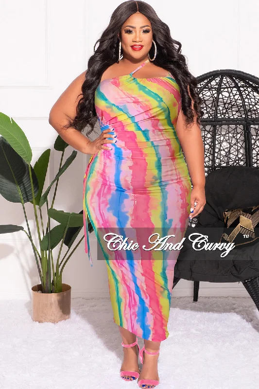 Plus size floral swimsuits for summerFinal Sale Plus Size Double Strap BodyCon Dress with Cutout Side in Pink Multi Color Tie Dye Print