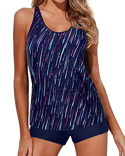 Women's Halter Neck Swim Tops with Tie - Back in Neon Colors for a Bold Summer VibeTankini Swimsuits Boy Shorts Athletic Swim Tank Top Bathing Suits-Navy Blue