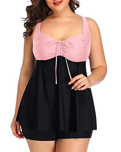 Plus size swimwear with metallic accentsWomen's Plus Size Bowknot Tankini Swimsuits Push Up Padded Bra-Pink And Black