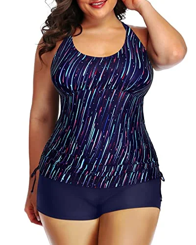 Plus size swimwear for cruise ship vacationsSexy Strappy Tankini Top Shorts For Women-Navy Blue