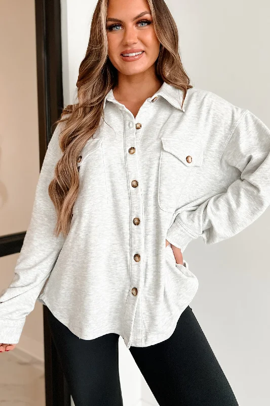 Floral Printed Women Long Sleeve Top for a Romantic LookWorry Less Lightweight Shacket (Heather White)