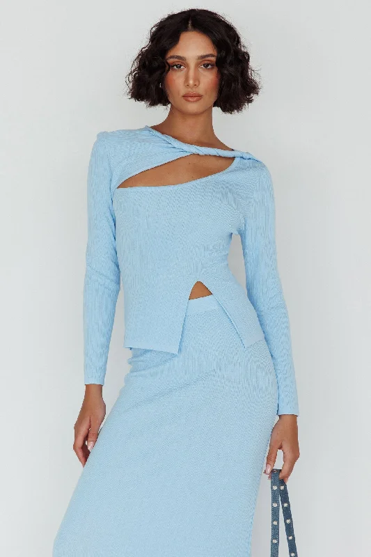 Lace - Trimmed Women Long Sleeve Top for an Elegant LookRossana Twist Neck Keyhole Top Blue