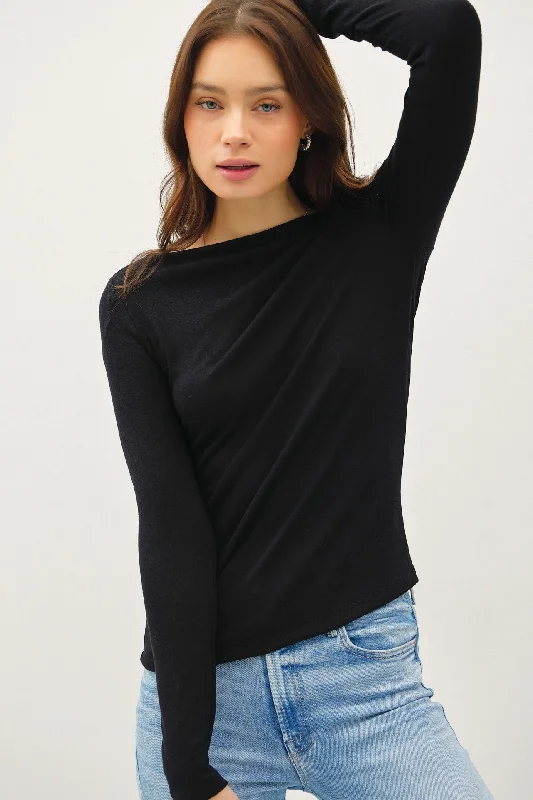 Lace - Trimmed Women Long Sleeve Top for an Elegant LookBoat Neck Long Sleeve Basic Knit Top