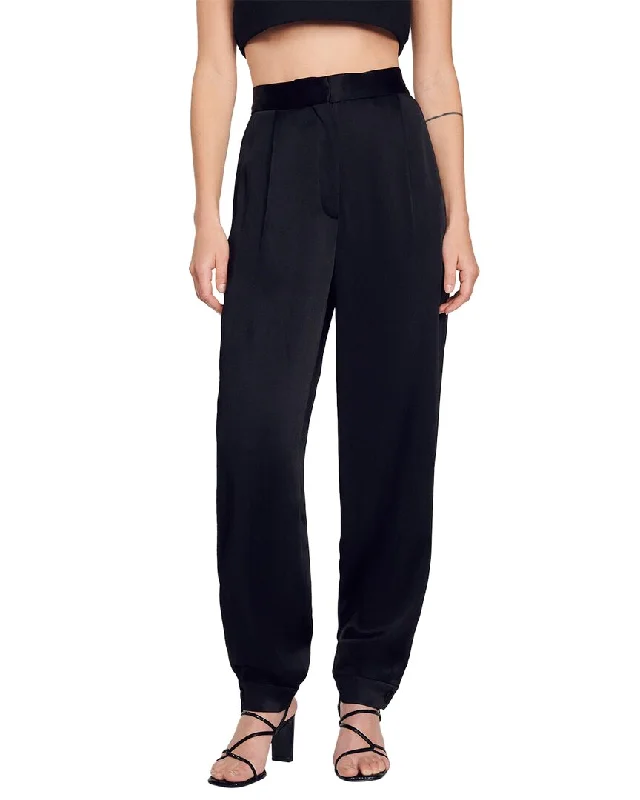 Women's Leather - Look Tight Trousers with Zipper Details in Dark Gray for an Urban StyleSandro Pant