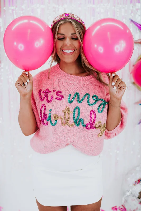 Plus Size Women's Sequined Sweaters for Special OccasionsPlus Size Women's Sequined Sweaters for Special OccasionsIt's My Birthday Sweater, Pink