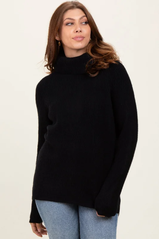 Women's Long Sleeve Turtleneck Cashmere SweatersWomen's Long Sleeve Turtleneck Cashmere SweatersBlack Basic Ribbed Turtle Neck Sweater