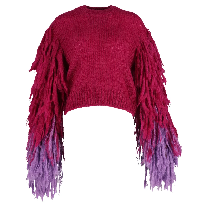 Mock Neck Women's Alpaca Wool Sweaters in Earth TonesMock Neck Women's Alpaca Wool Sweaters in Earth TonesDries Van Noten Fringed Sweater in Pink Wool