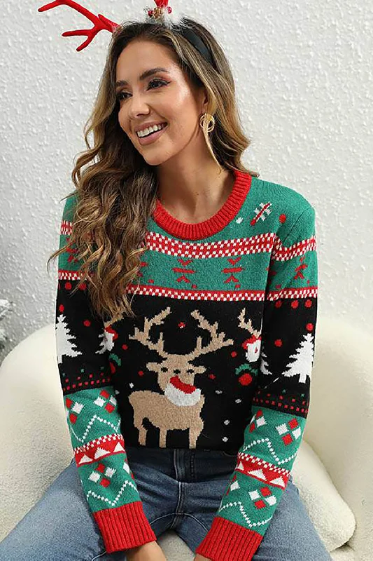 Button - Down Women's Shetland Wool Sweaters in Traditional PatternsButton - Down Women's Shetland Wool Sweaters in Traditional PatternsGreen Christmas Tree Reindeer Christmas Sweater