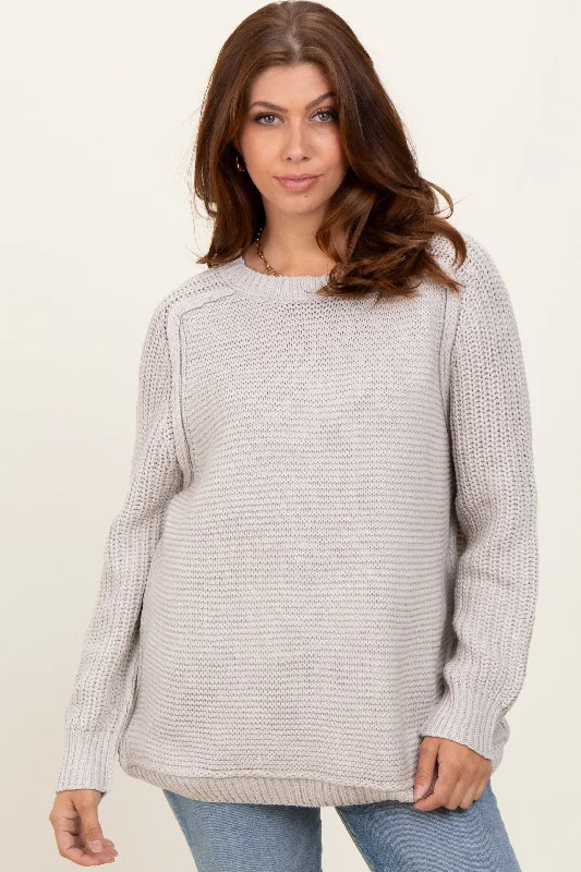 Short Sleeve Women's Cotton Blend Sweaters in Pastel ColorsShort Sleeve Women's Cotton Blend Sweaters in Pastel ColorsGrey Basic Chunky Knit Sweater