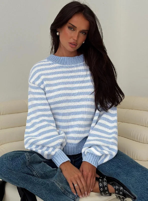 Women's Long Sleeve Turtleneck Cashmere SweatersWomen's Long Sleeve Turtleneck Cashmere SweatersHarmony Knit Sweater Blue / White Stripe