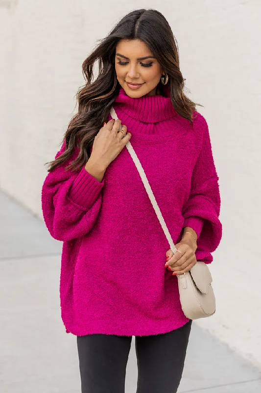 Plus Size Women's Belted Cable Knit SweatersPlus Size Women's Belted Cable Knit SweatersHaven't You Heard Fuchsia Turtleneck Sweater