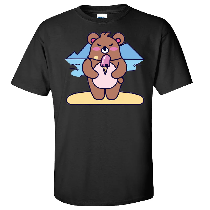 Ringer T Shirt Women with Retro - Inspired StripesRinger T Shirt Women with Retro - Inspired StripesKawaii Grizzly Bear Eating Ice Cream Asst Colors T-shirt/tee