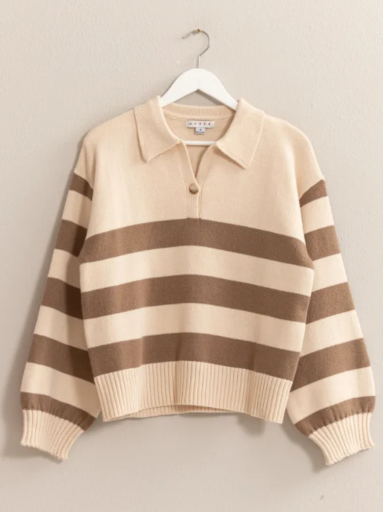 Open - Front Women's Cardigan - Style Mohair SweatersOpen - Front Women's Cardigan - Style Mohair SweatersKennedi Collared Stripe Sweater