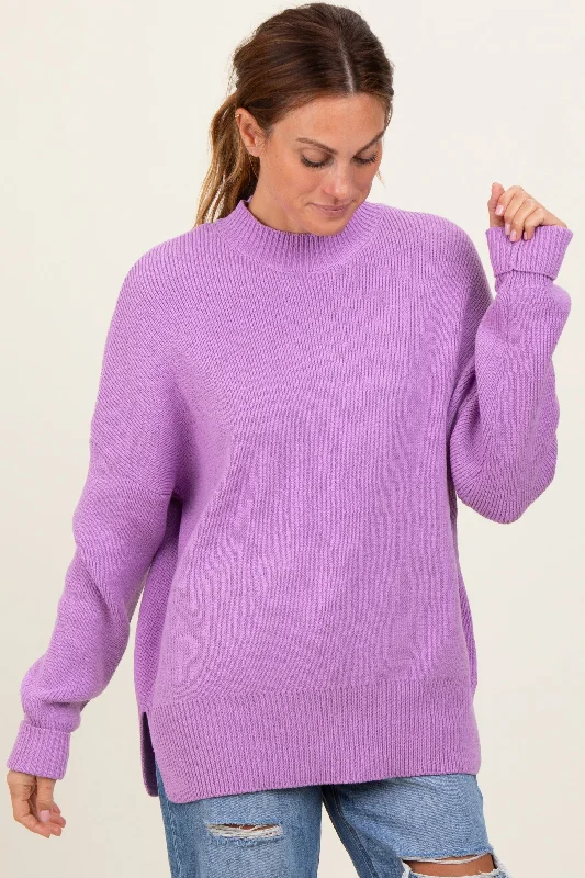 High - Low Hem Women's Cashmere - Blended SweatersHigh - Low Hem Women's Cashmere - Blended SweatersLavender Mock Neck Basic Sweater