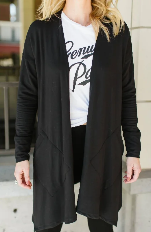 long length women cardigan with side slitslong length women cardigan with side slitsLisa Cardigan In Black