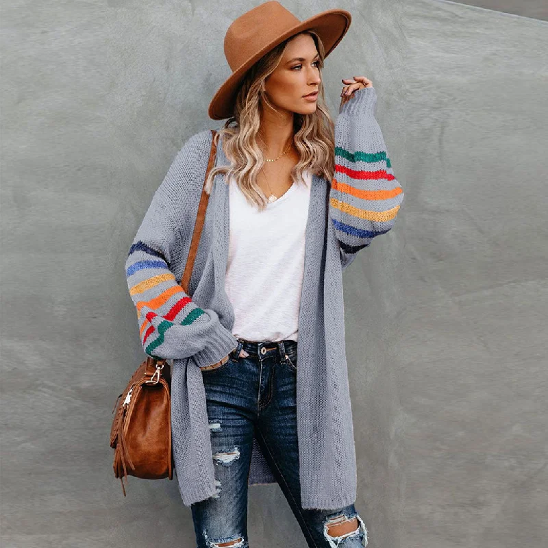 boyfriend style women cardigan for a relaxed fitboyfriend style women cardigan for a relaxed fitMulticolor Striped Long Sleeve Open Front Knit Cardigan