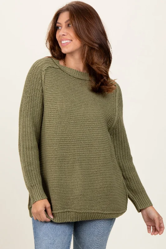 Split - Hem Women's Linen Blend Sweaters for SpringSplit - Hem Women's Linen Blend Sweaters for SpringOlive Basic Chunky Knit Sweater