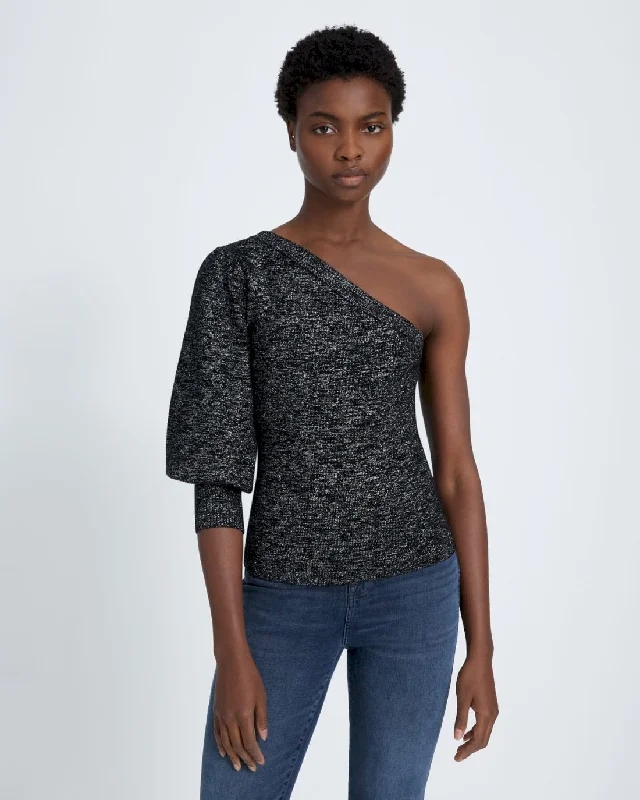 Tie - Front Women's Lambswool Sweaters in Pastel HuesTie - Front Women's Lambswool Sweaters in Pastel HuesOne Shoulder Sweater in Black Metallic