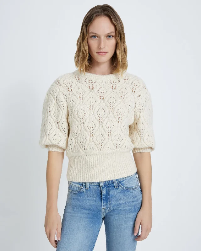 Bell - Sleeve Women's Mohair - Wool Blend SweatersBell - Sleeve Women's Mohair - Wool Blend SweatersPointelle Sweater in Cream