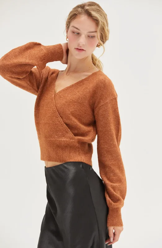 Open - Front Women's Cardigan - Style Mohair SweatersOpen - Front Women's Cardigan - Style Mohair SweatersReyna Surplice V Neck Sweater