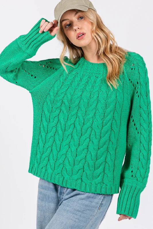 Women's Long Sleeve Turtleneck Cashmere SweatersWomen's Long Sleeve Turtleneck Cashmere SweatersHot Girl SAGE + FIG Cable-Knit Eyelet Sleeve Sweater In Green