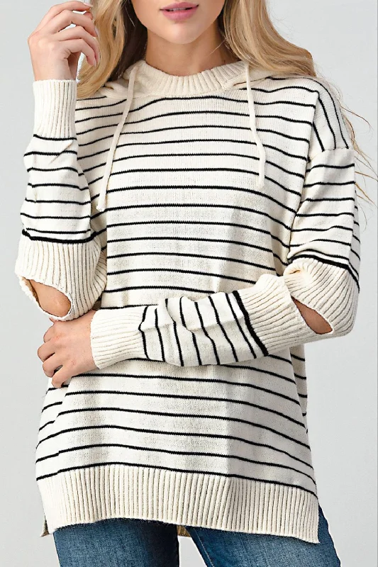 Cropped Women's Angora Blend Sweaters for a Trendy LookCropped Women's Angora Blend Sweaters for a Trendy LookHot Girl Striped Elbow Cutout Hooded Sweater