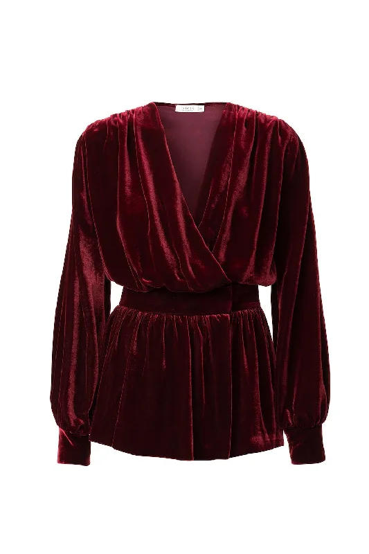 Plus Size Women's Cropped Velvet Blazers in Burgundy for a Night OutBlazer drapeada terciopelo burdeos