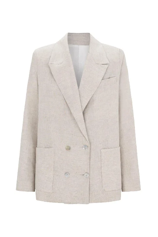 Single - Breasted Women's Tweed Blazers with Gold Buttons for a Classic LookBLAZER LINO NATURAL