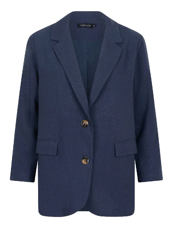 Single - Breasted Women's Linen Blend Blazers in Earth Tones for Casual WearBlazer ruth navy