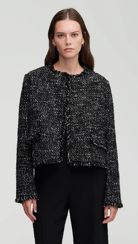 Single - Breasted Women's Linen Blend Blazers in Earth Tones for Casual WearClassic Jacket in Tweed | Black Multi