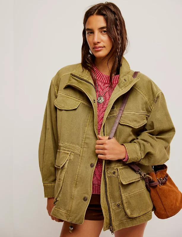 Women's Notched Lapel Blazers in Beige for a Timeless OutfitArya Utility Jacket, Dried Herb