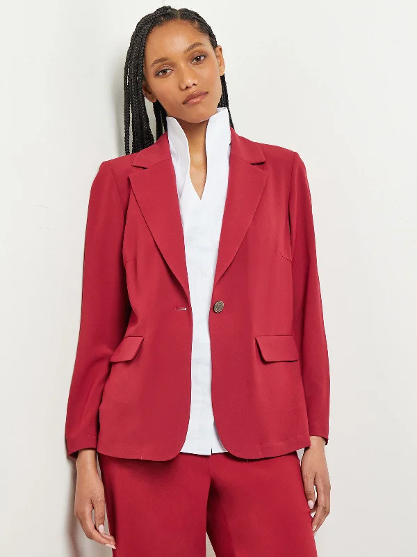 Plus Size Women's Military - Inspired Blazers with Gold Accents for a Bold LookNotch Collar Crepe Blazer, Scarlet Red