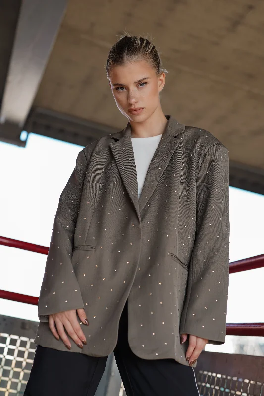 Oversized Women's Printed Blazers in Animal Patterns for a Statement PieceOversized blazer met diamanten taupe - Fleur