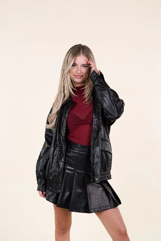 Women's Slim - Fit Blazers in Charcoal Gray for a Professional AppearanceOversized leatherlook jacket zwart - Jaimie