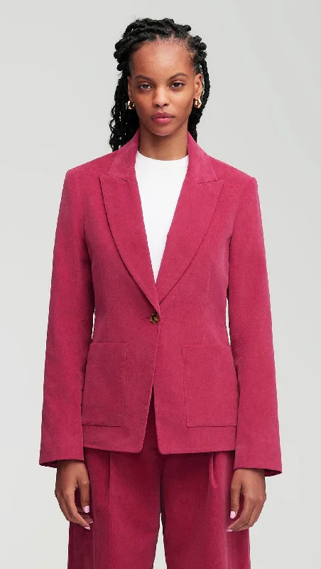 Single - Breasted Women's Linen Blend Blazers in Earth Tones for Casual WearPatch Pocket Blazer in Corduroy | Raspberry