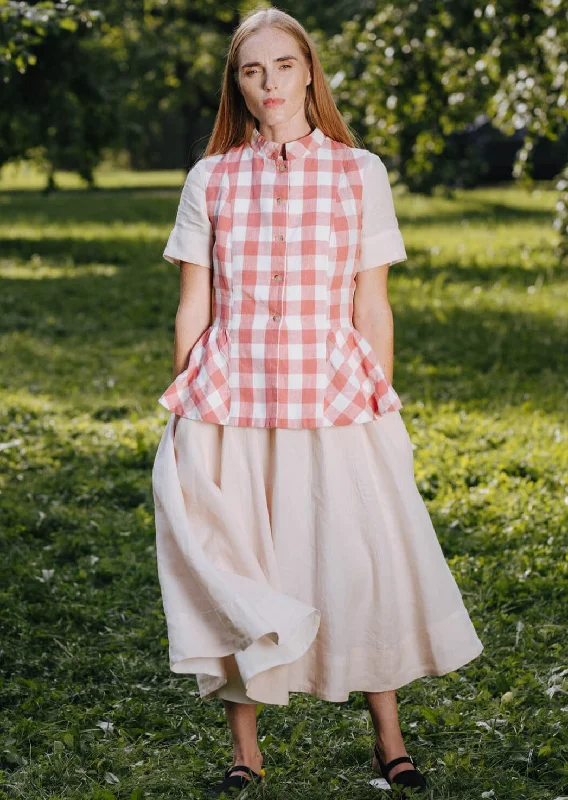 Women's Notched Lapel Blazers in Beige for a Timeless OutfitPeplum Vest, Sleeveless, Pink Checkers