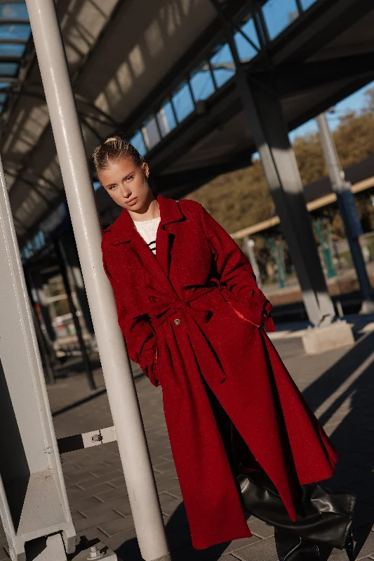 Women's Tailored Stretch Blazers in Navy Blue for Business MeetingsTrenchcoat dames lang burgundy - Yasmin