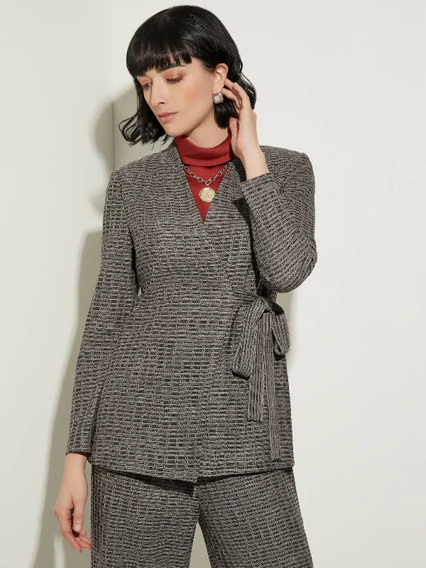 Women's Slim - Fit Blazers in Charcoal Gray for a Professional AppearanceTweed Side Tie Knit Blazer