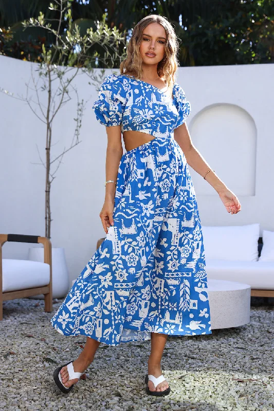 Pleated Women Dress with a Timeless and Elegant TextureArt Gallery Maxi Dress Blue