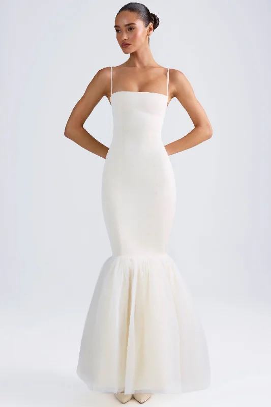 Mermaid - Style Women Dress with a Fitted Silhouette for Special OccasionsTulle Hem Fishtail Gown in Ivory