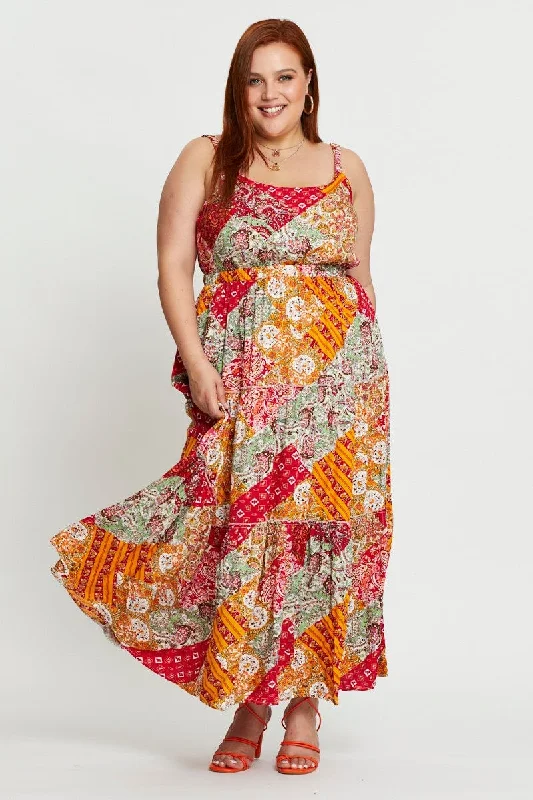 Maxi Women Dress with Floral Print for a Bohemian VibePaisley Pr Maxi Dress Square Neck Sleeveless