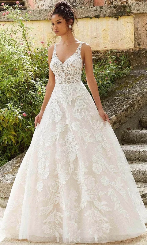 Plus Size Women Dress with a Flattering A - Line Cut for Comfort and StyleMori Lee Bridal 2466 - Embroidered V-Back A-Line Bridal Gown